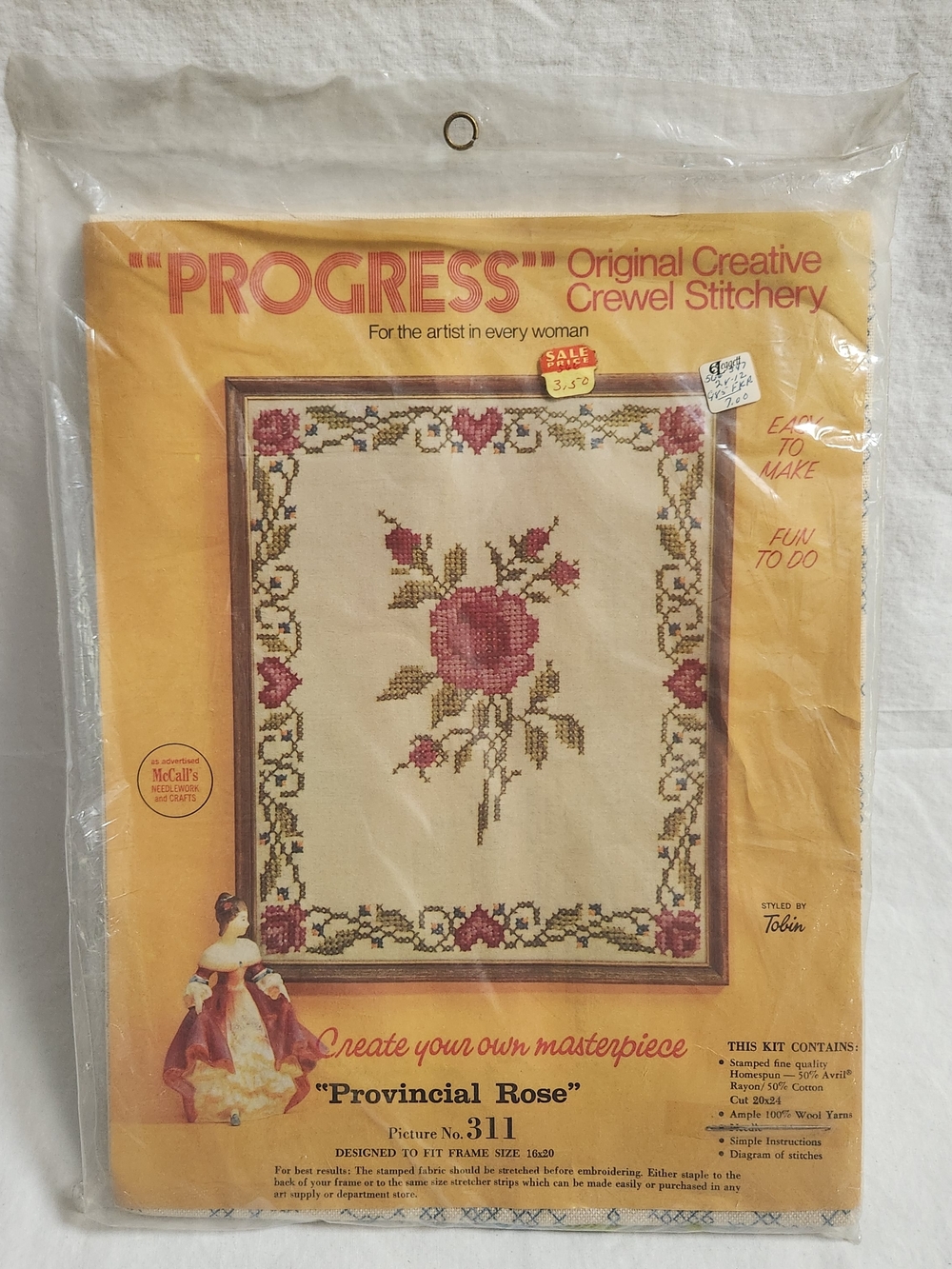 "Provincial Rose" Crewel Stitchery Wall Decor Kit